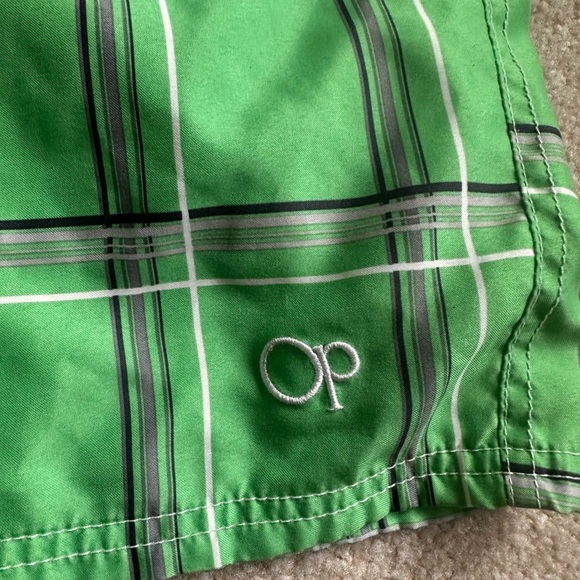 OP Men’s Swim Trunks Size Large Green Plaid Quick-Dry Board Shorts - Picture 2 of 5